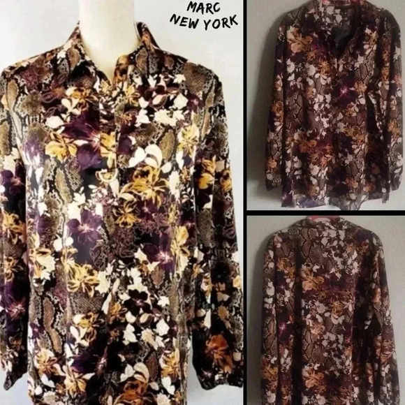 New! Marc New York Floral/Python Print Long Sleeve Business Casual Blouse SizeXL - Picture 2 of 5
